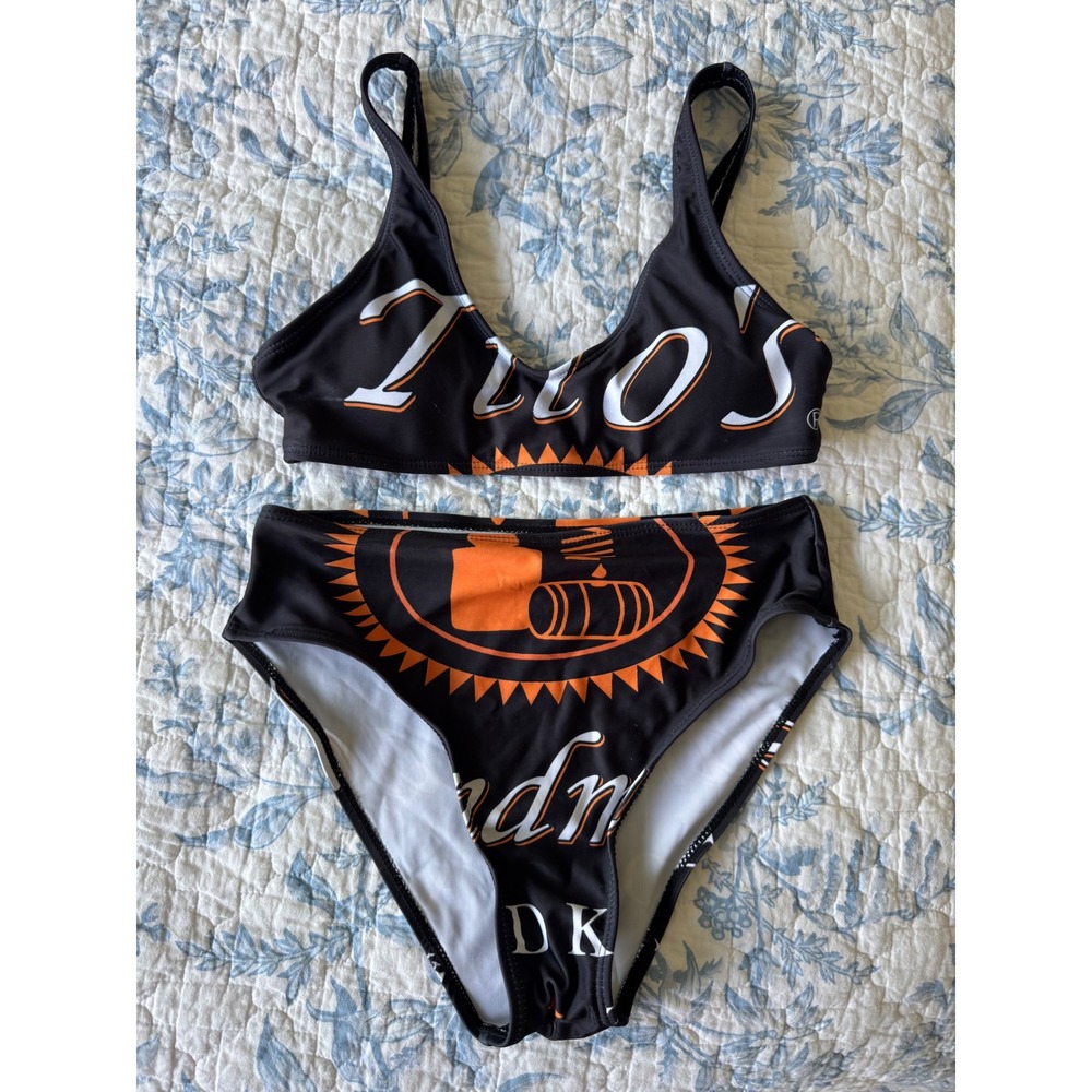 Titos Handmade Vodka Bikini Set Small Black Orange High Waisted Swimsuit 2 Piece